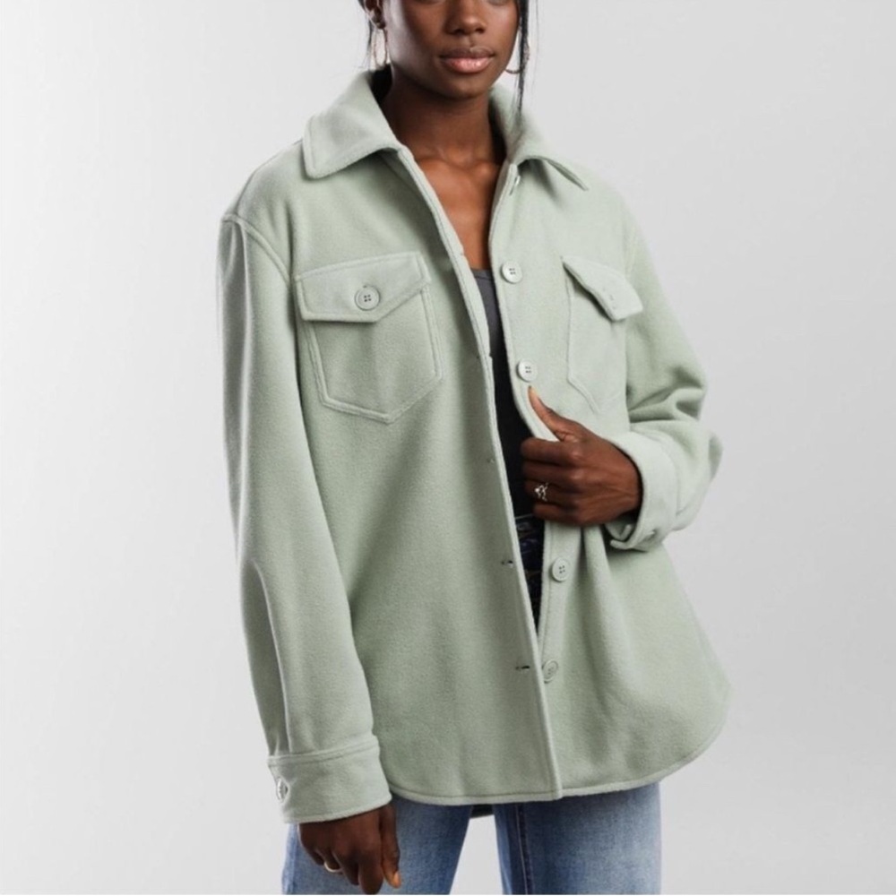 Rachel Zoe Light Sage Green Button Down Collared Fleece Teddy